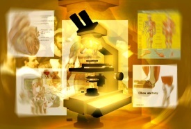 Scientific illustration with microscope